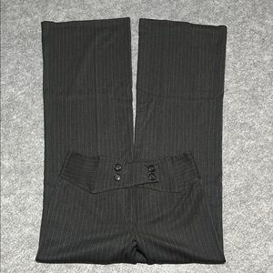 Periphery Women’s Grey Wide Leg Pinstripe Dress Pants with Button Detail